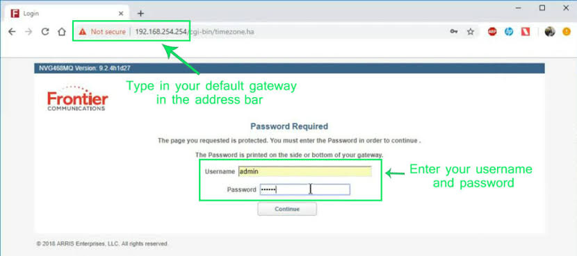 Frontier Router Login via 192.168.254.254